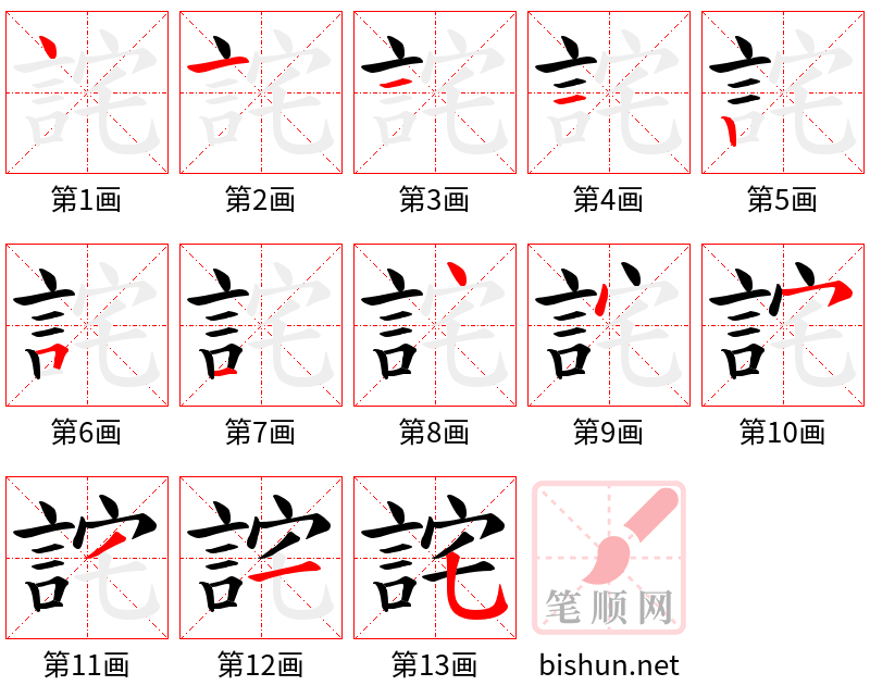 詫 笔顺规范