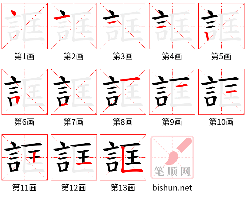 誆 笔顺规范