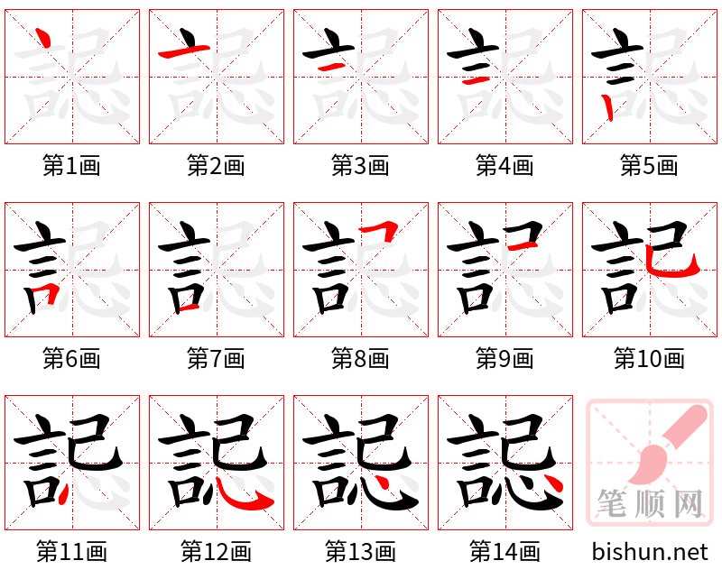 誋 笔顺规范