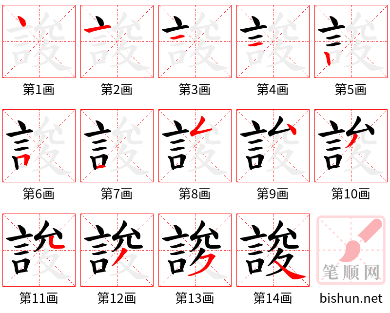 誜 笔顺规范