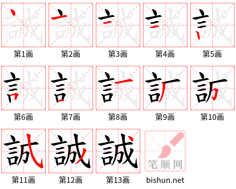 誠 笔顺规范