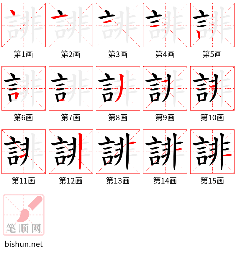 誹 笔顺规范