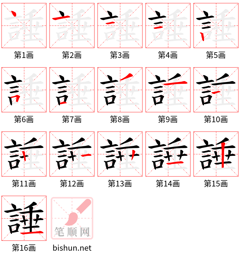 諈 笔顺规范