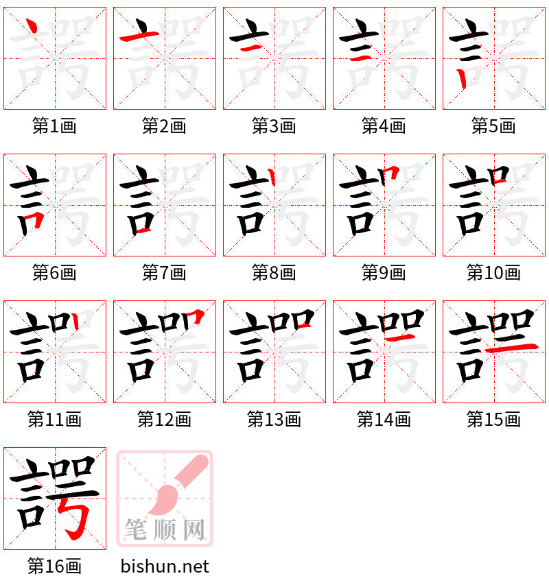 諤 笔顺规范