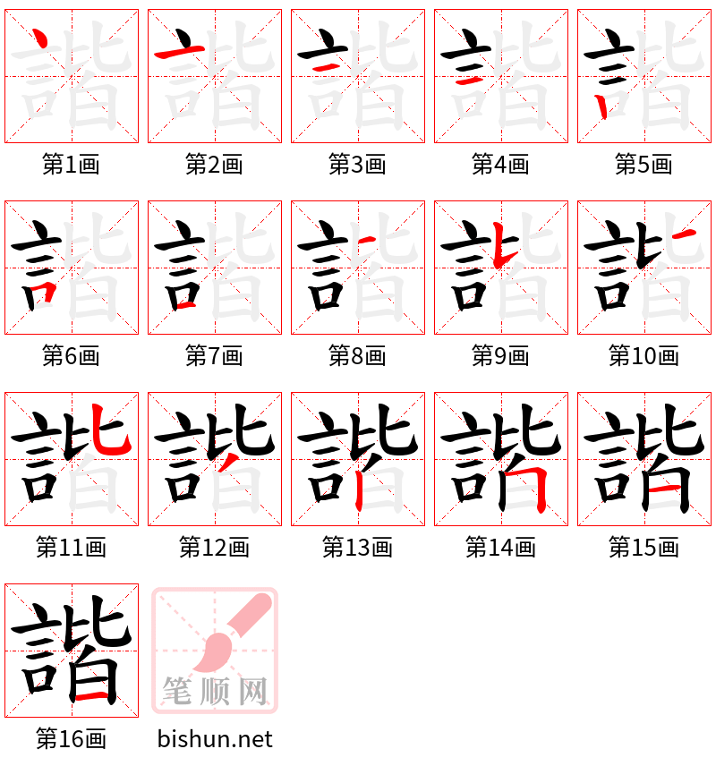 諧 笔顺规范