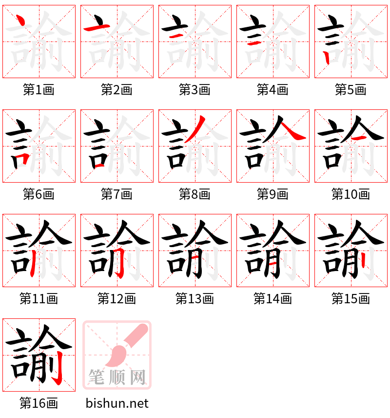 諭 笔顺规范