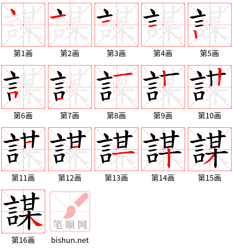 謀 笔顺规范