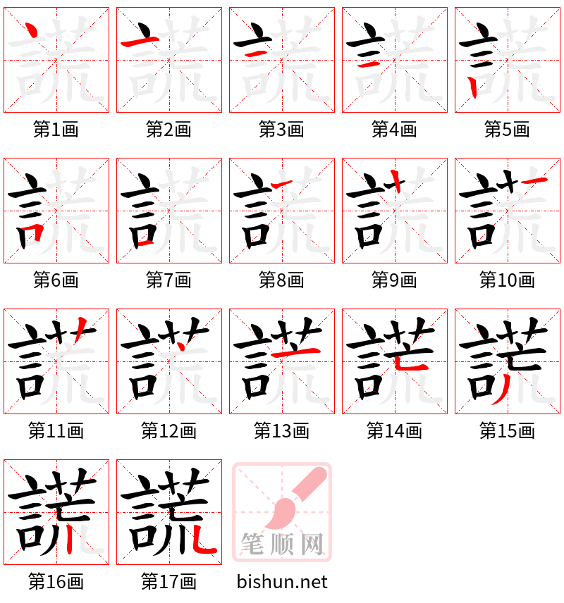 謊 笔顺规范