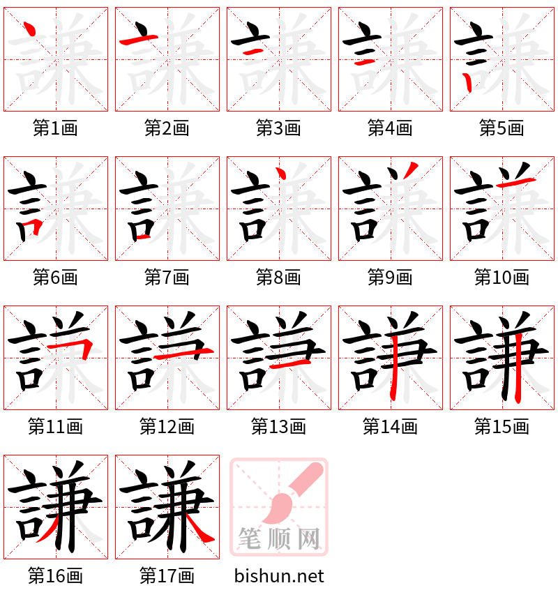 謙 笔顺规范