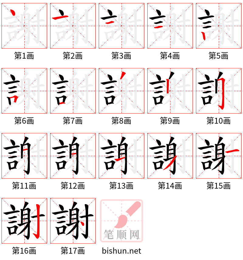 謝 笔顺规范