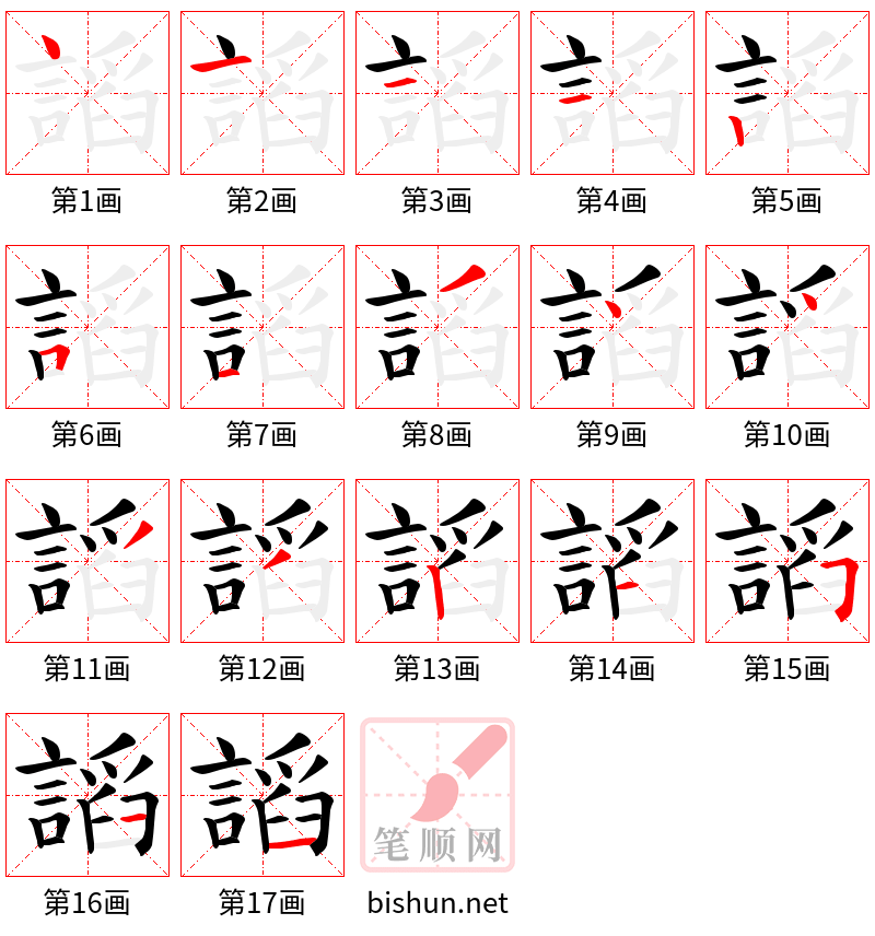 謟 笔顺规范