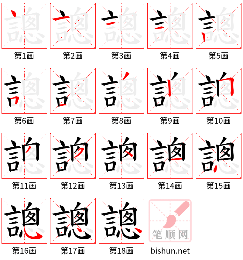 謥 笔顺规范