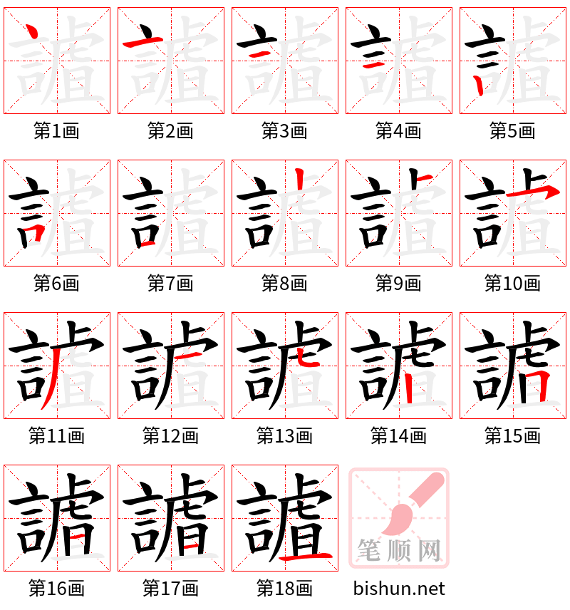 謯 笔顺规范