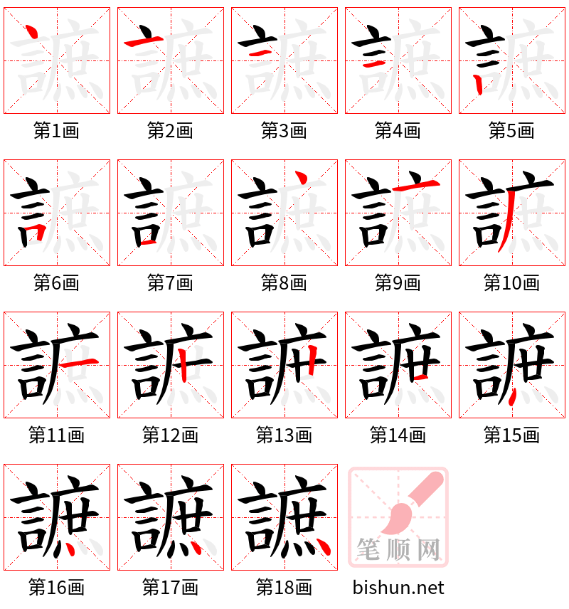 謶 笔顺规范