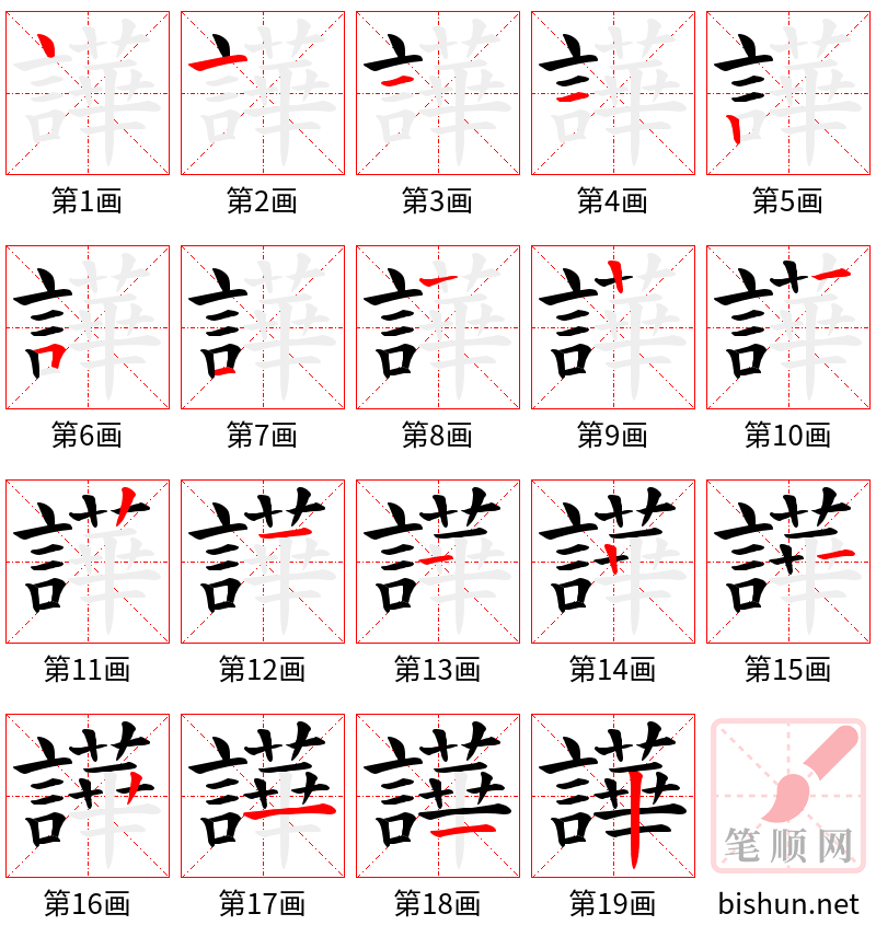 譁 笔顺规范