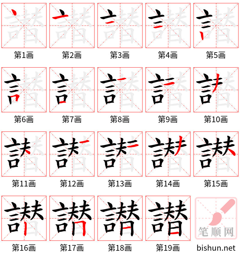 譛 笔顺规范