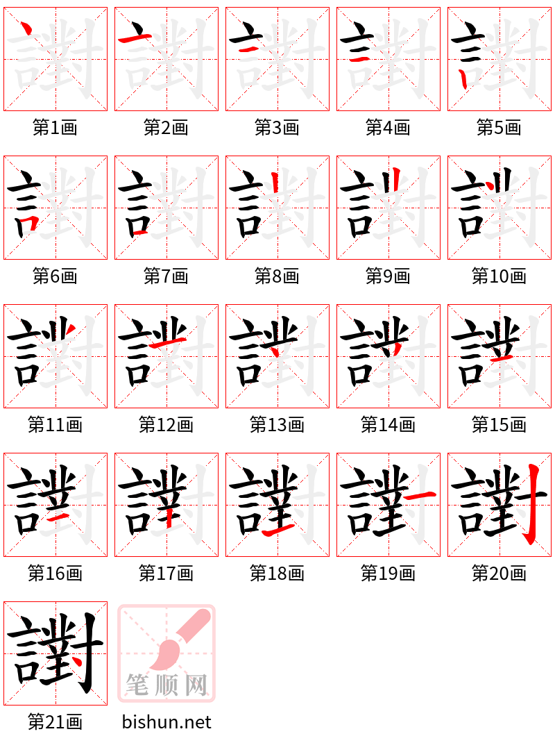 譵 笔顺规范