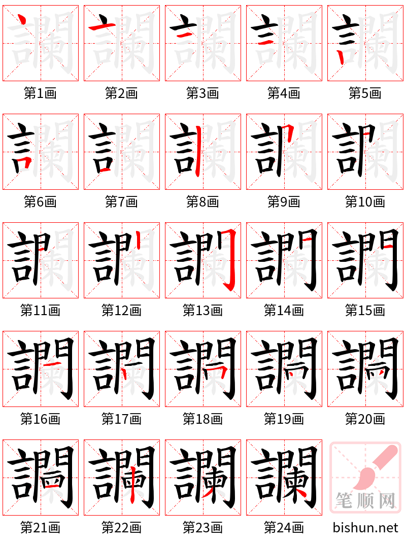 讕 笔顺规范