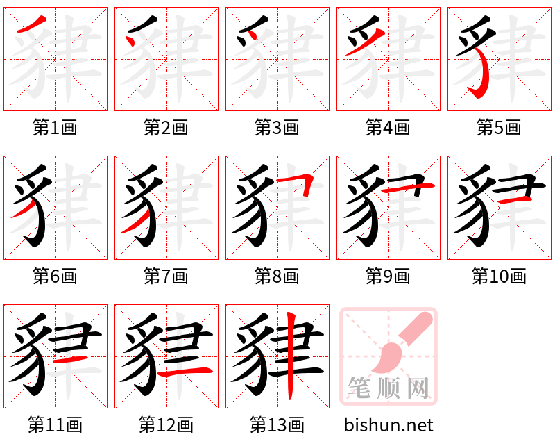 貄 笔顺规范