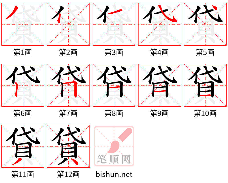 貸 笔顺规范