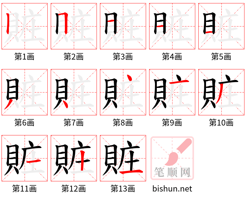 賍 笔顺规范