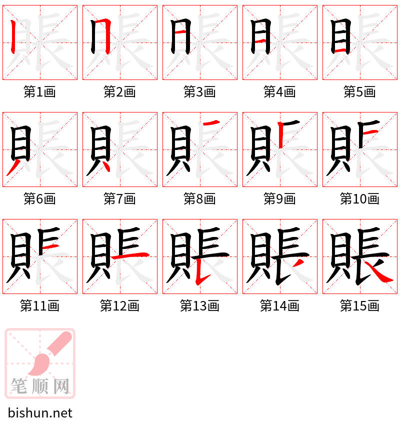 賬 笔顺规范