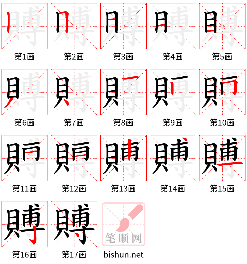 賻 笔顺规范