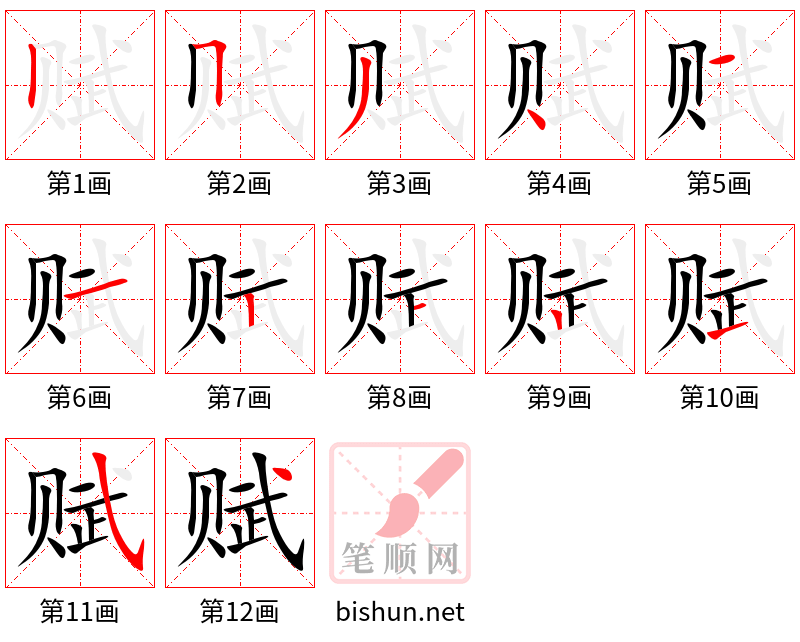 赋 笔顺规范