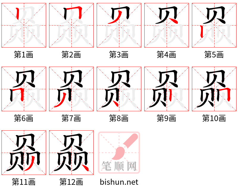 赑 笔顺规范