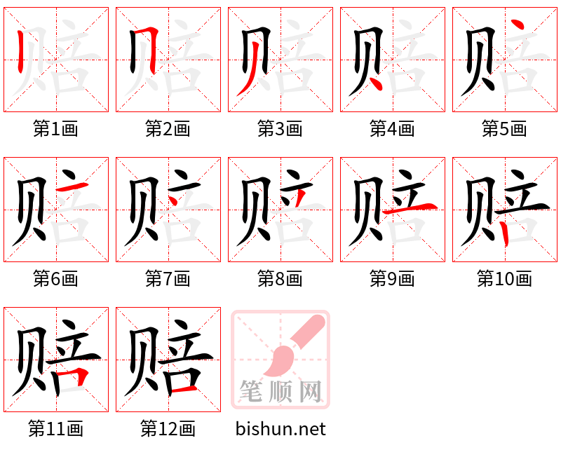 赔 笔顺规范