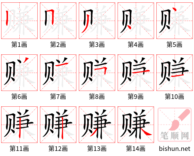 赚 笔顺规范