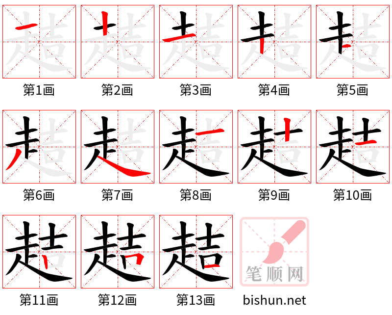 趌 笔顺规范