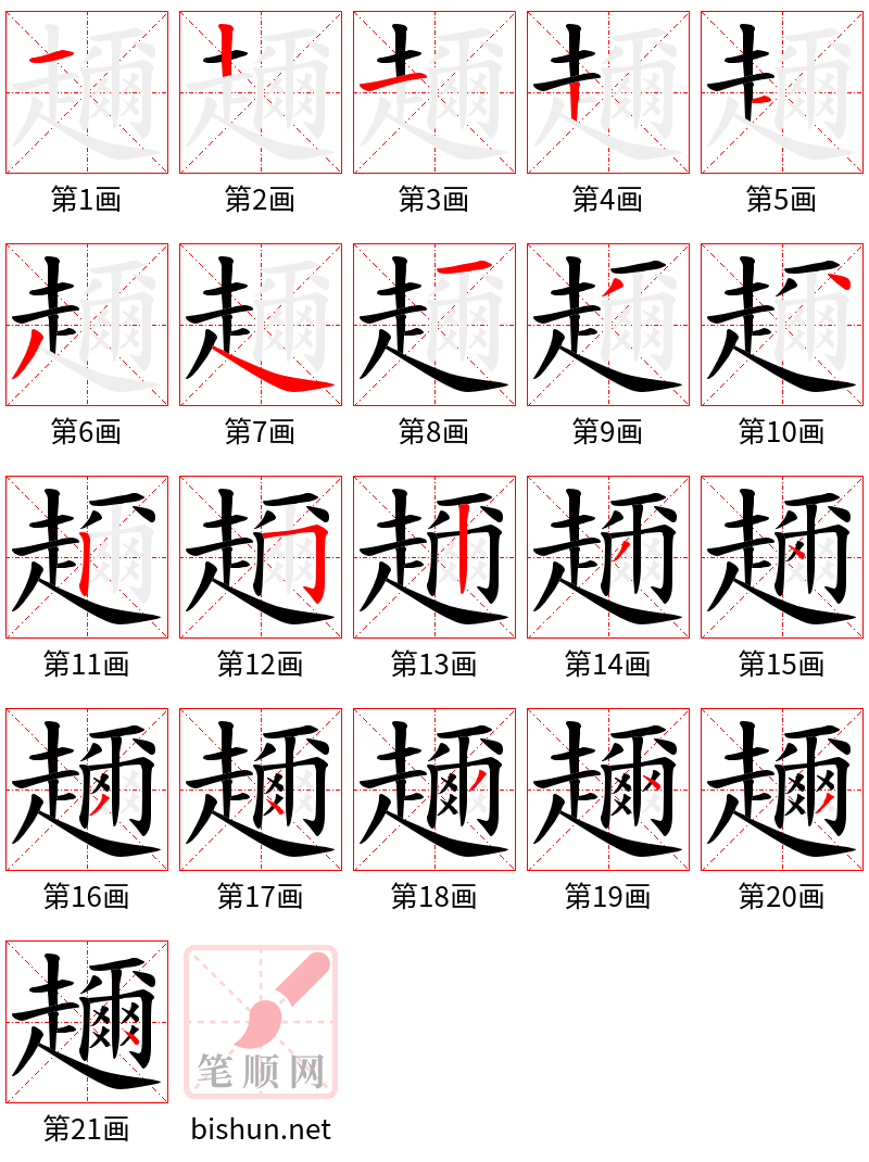 趰 笔顺规范