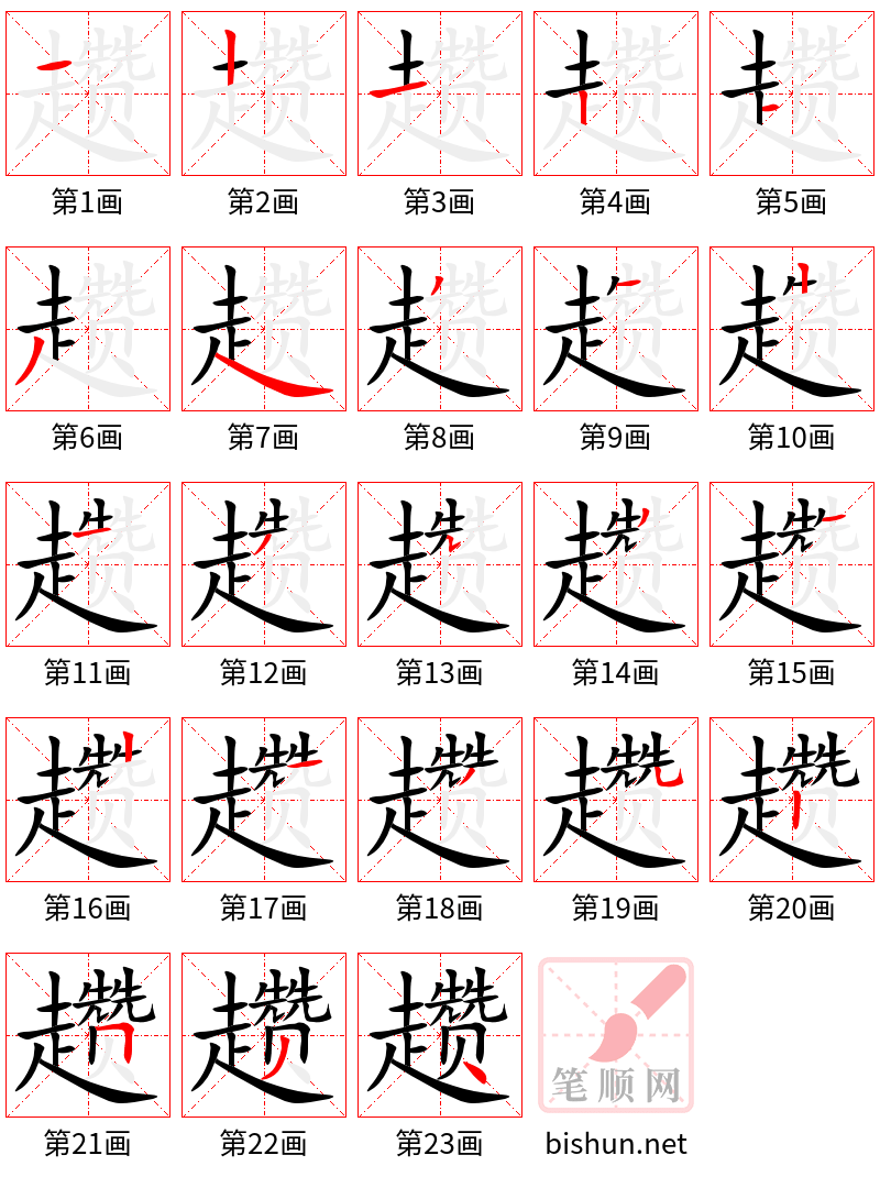 趱 笔顺规范