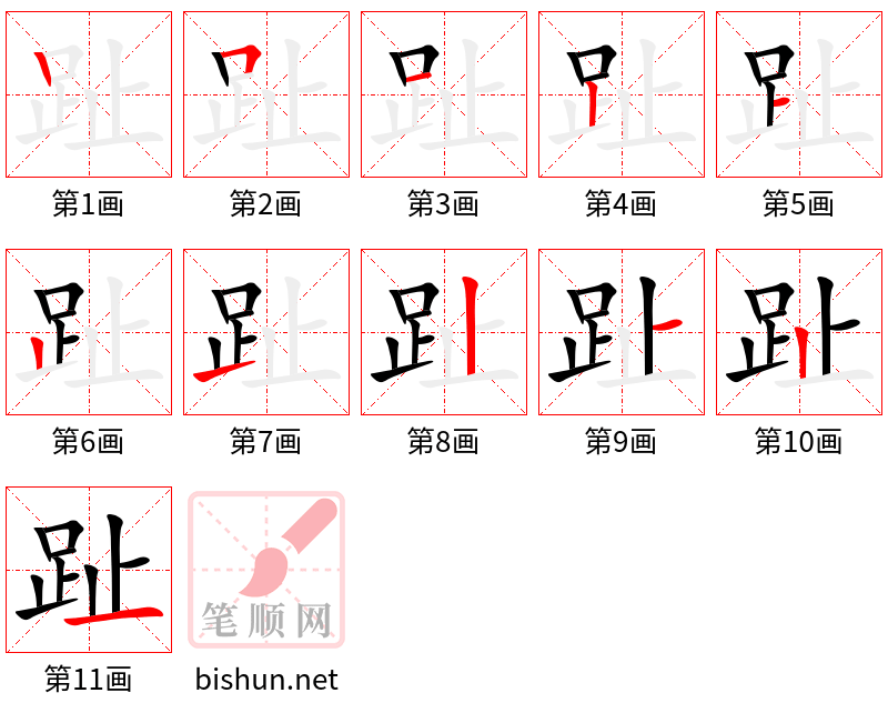 趾 笔顺规范