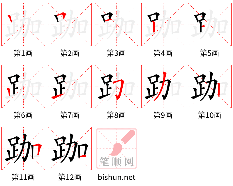 跏 笔顺规范