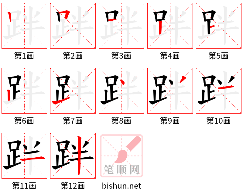 跘 笔顺规范