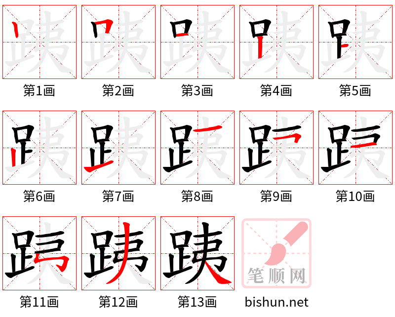 跠 笔顺规范