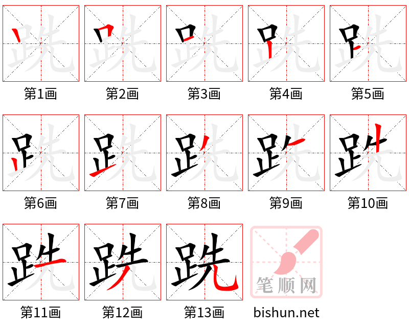 跣 笔顺规范