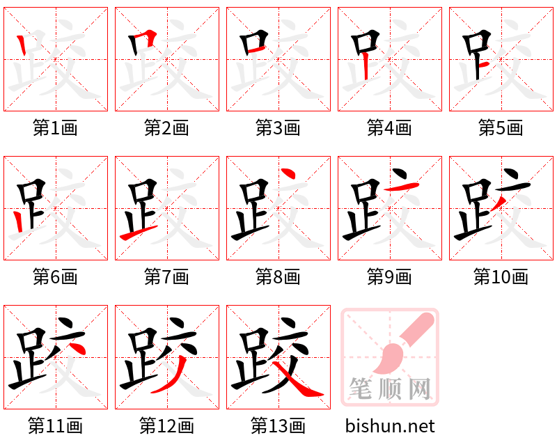 跤 笔顺规范