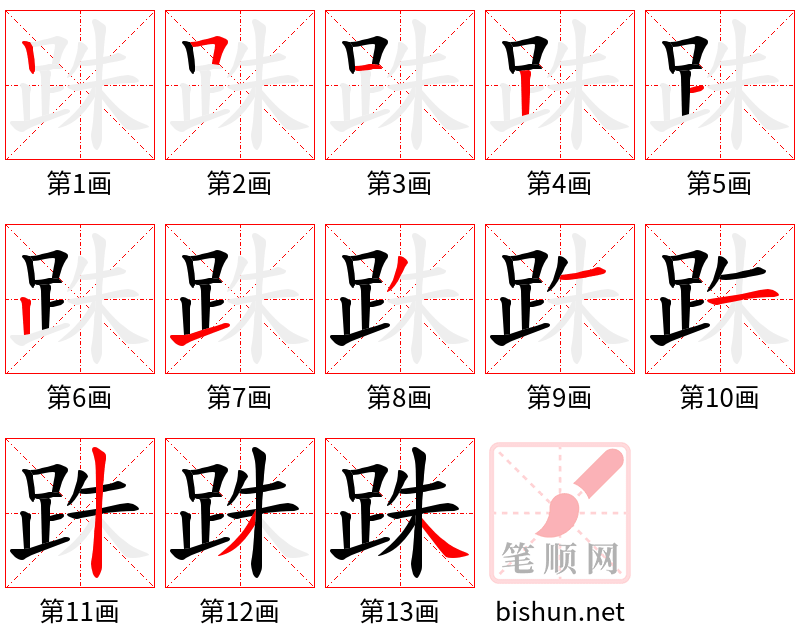 跦 笔顺规范