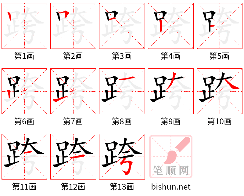 跨 笔顺规范