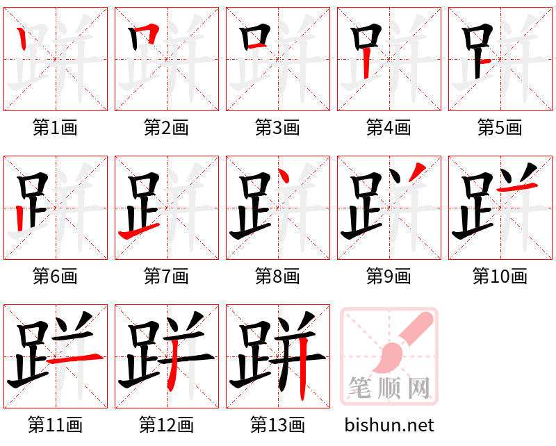 跰 笔顺规范