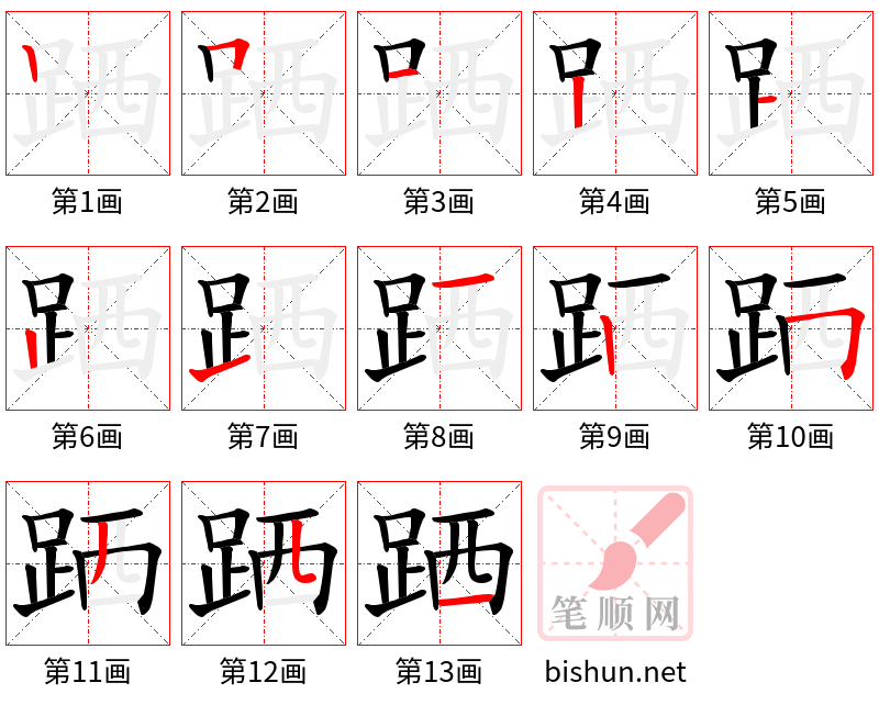 跴 笔顺规范