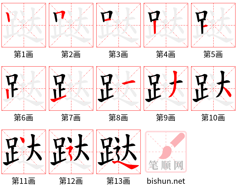 跶 笔顺规范