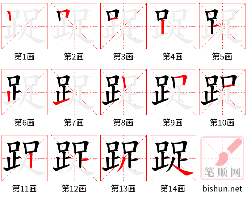 踀 笔顺规范