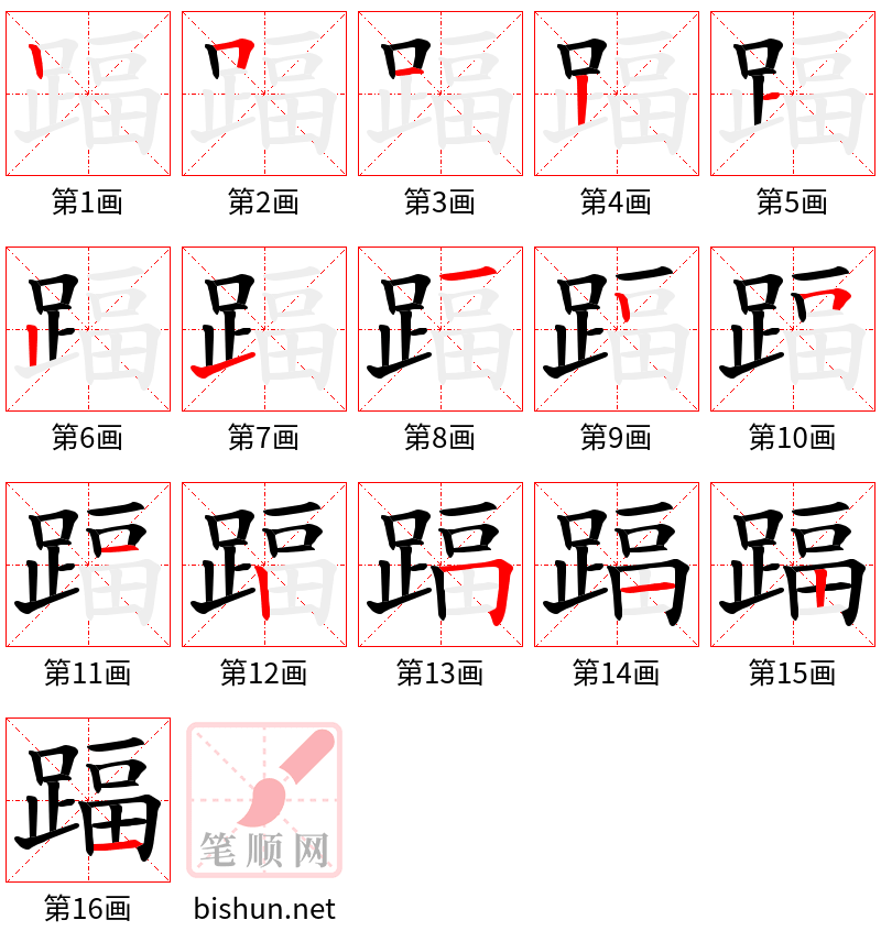 踾 笔顺规范