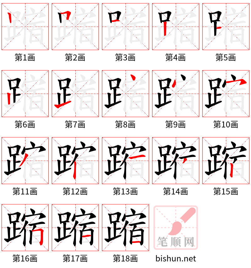 蹜 笔顺规范