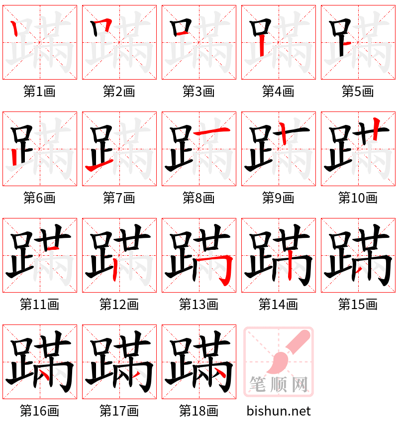 蹣 笔顺规范