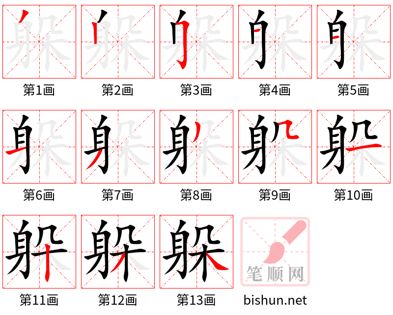 躲 笔顺规范